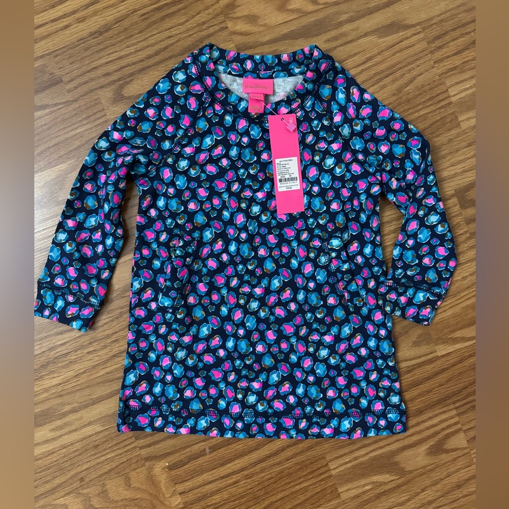 LILLY PULITZER Mini Bech Comber Seabreeze Navy Blue Pink Long Sleeve Dress NWT